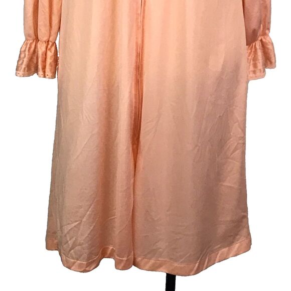 Womens Vintage Peach Midi Zip Front Robe, Keyhole Lace Ruffle Neck,‎ 38 Bust - Picture 3 of 7